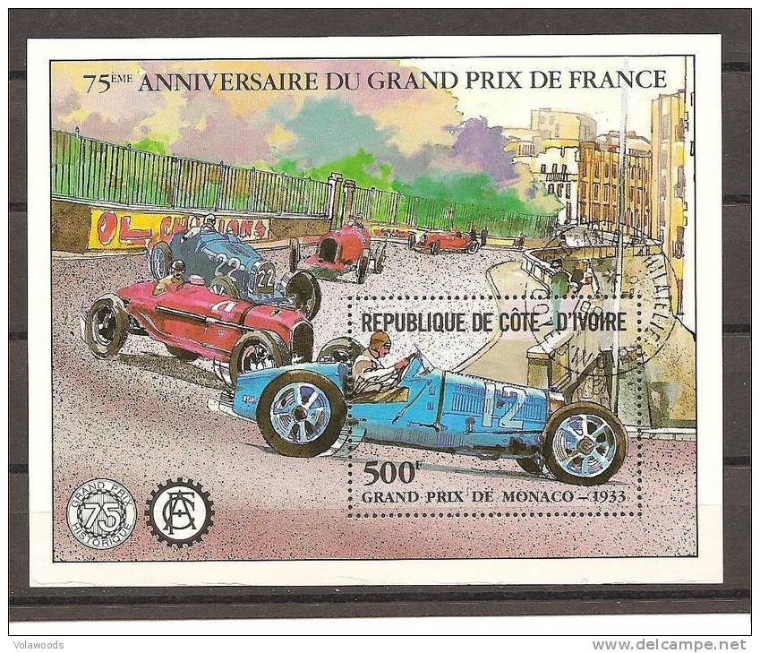 Costa D´Avorio - Foglietto Usato: 75° Nniversario Del Grand Prix Di Francia - Automobile