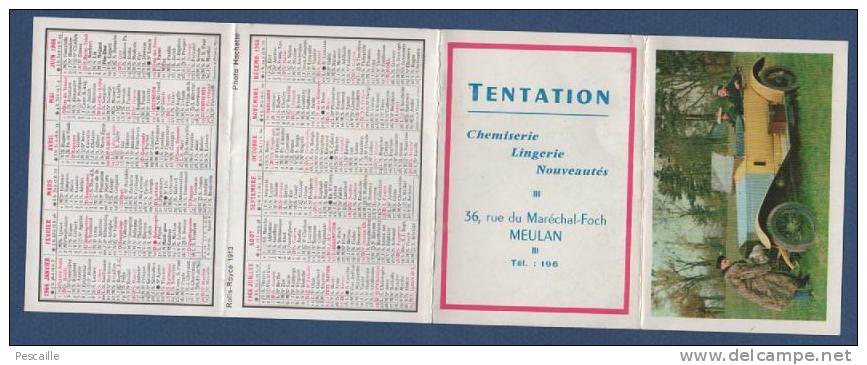 CALENDRIER 1966 - TENTATION CHEMISERIE LINGERIE NOUVEAUTES RUE DU Mal FOCH MEULAN YVELINES - CODE DE LA ROUTE - Petit Format : 1961-70