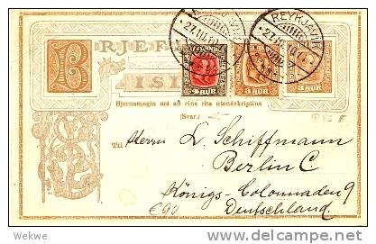 ISL034 / ISLAND -  Ganzsachenkarte P 46 F Christian IX/Frederik VIII + Marken - Postal Stationery