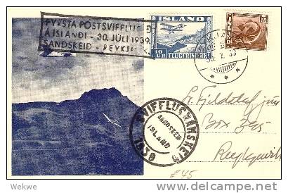 ISL039 /  ISLAND - Erstflug 1939 Auf Bildkarte(Flugzeuge Im Flug, Fisch)n) First Flight - Storia Postale