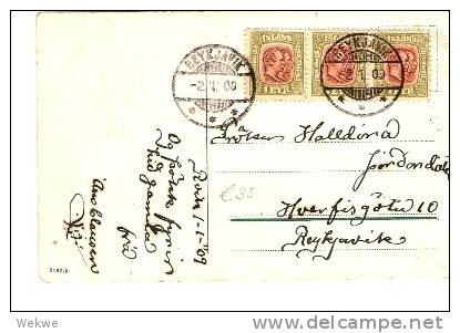 ISL045  ISLAND - / Neujahrskarte 1909 Mit 3er Streifen Christian IX/Frederik VIII - Cartas & Documentos