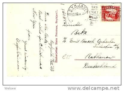 ISL053 /  ISLAND - Weihnacht 1937 Mit Wasserfall 20 Aur + Julmarke - Lettres & Documents