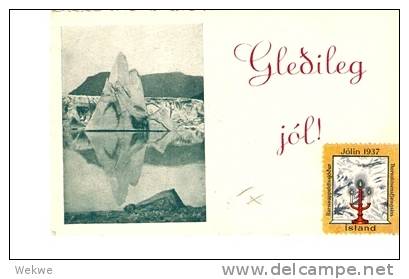 ISL053 /  ISLAND - Weihnacht 1937 Mit Wasserfall 20 Aur + Julmarke - Briefe U. Dokumente