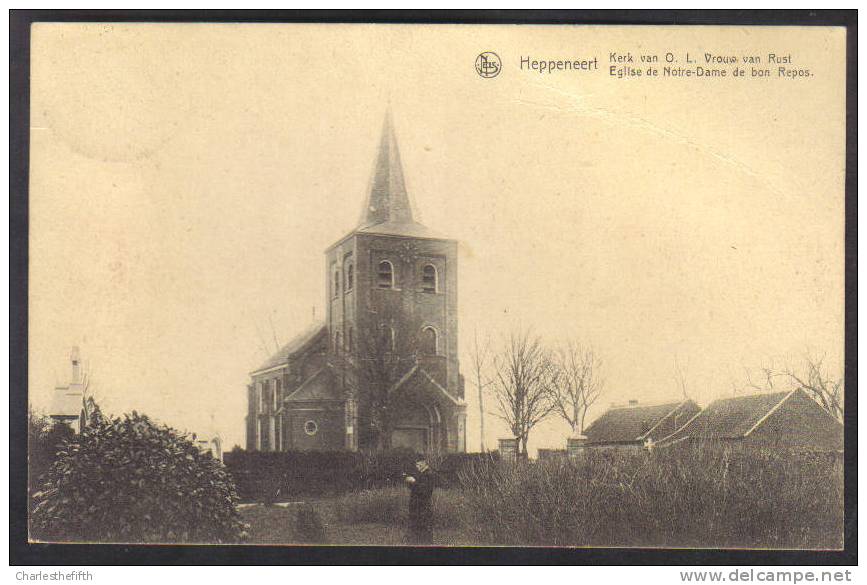 1924 " HEPPENEERT - KERK MET PASTOOR OP VOORGROND " Gehucht Van Maaseik !! Nels . - Autres & Non Classés