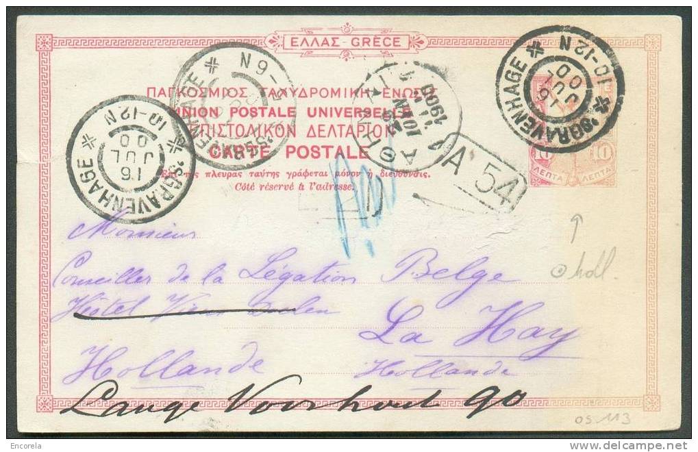 E.P. Carte 10 L. Annulé à L'arrivée Par Dc Hollandais S'Gravenhage 16 Juillet 1900.  Cancelled On Arrival In Holland.  R - Postal Stationery