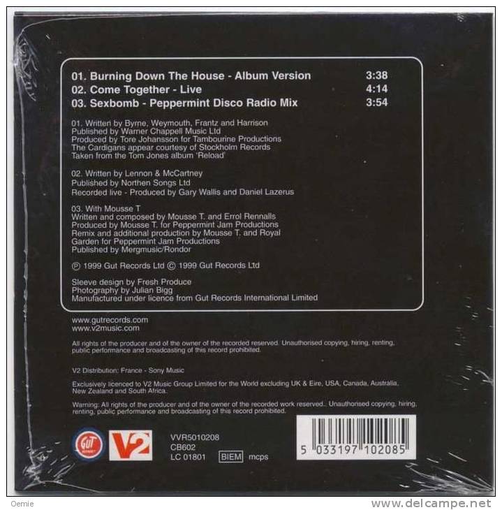 TOM JONES  AND CARDIGANS  BURNING  DOWN THE HOUSE    °°°  3TITRES °°°°°°    CD NEUF  SOUS CELLOPHANE - Other - English Music