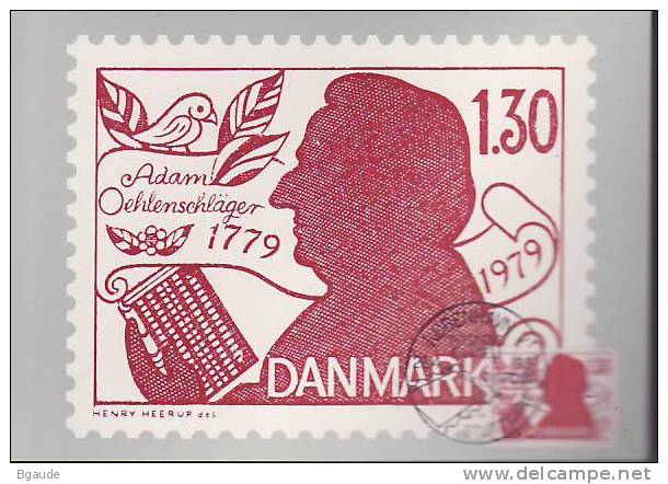 DANEMARK CARTE PHILATELIQUE  YVERT 695 OEHLENSCHLAGER - Maximum Cards & Covers