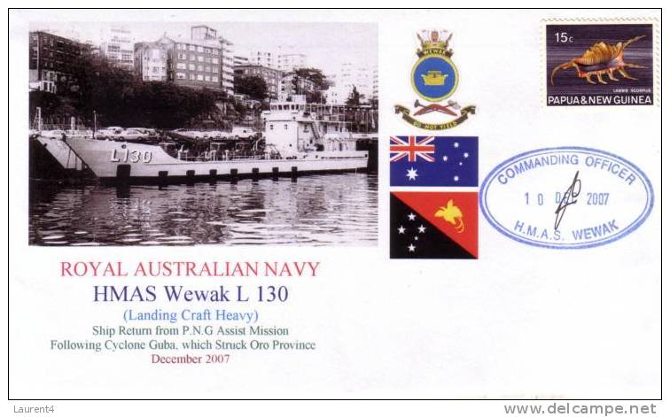 3 Carte Et Envelope De Bateaux De Guerre - 3 Warship Postcard & Cover - Mission To Papua New Guinea - Paquebots