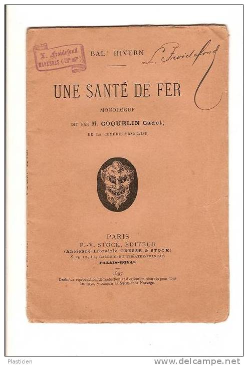 BAL' HIVERN, UNE SANTE DE FER, Dit Par Coquelin Cadet, STOCK éditeur, Palais Royal Paris - Auteurs Français