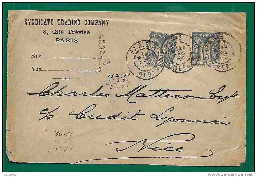 FRANCE - 1900 PARIS - NICE COVER - Yvert # 90 (X2) - Cartas & Documentos