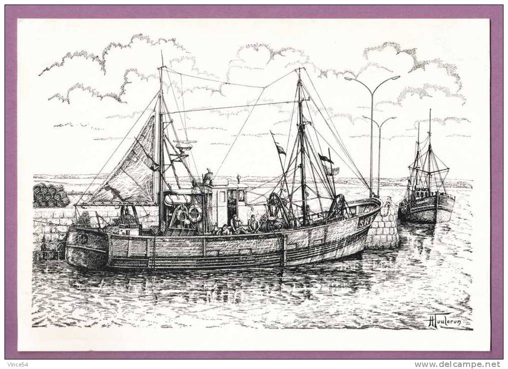 CHALUTIER BRETON - Dessin Signé H TOULERON - Fishing Boats