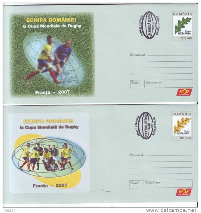 Romania 2007 FRANCE RUGBY World Cup,2x,Covers,cancell FDC. - Rugby