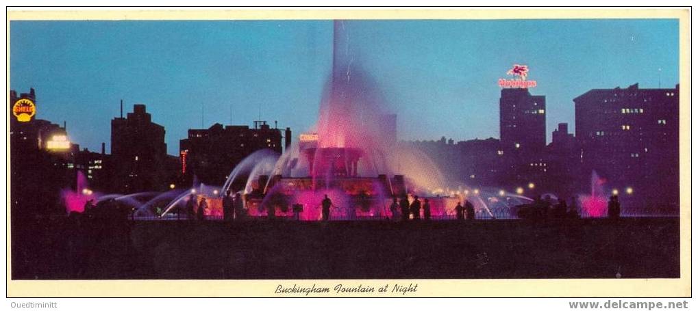 USA.Belle Cpsm Coul.Panoramique.Chicago.vue De Nuit.Fontaine De Buckingham. - Chicago