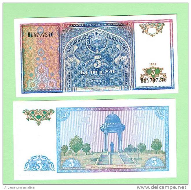 UZBEQUISTAN   UZBEKISTAN  5 SUM  1994  KM#75   PLANCHA/UNC/SC   DL-2656 - Oezbekistan