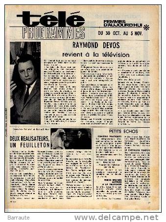 PROGRAMME TV Ancien 30/10/1966 Au 5/11/1966 Article Sur Raymond DEVOS. - Televisie