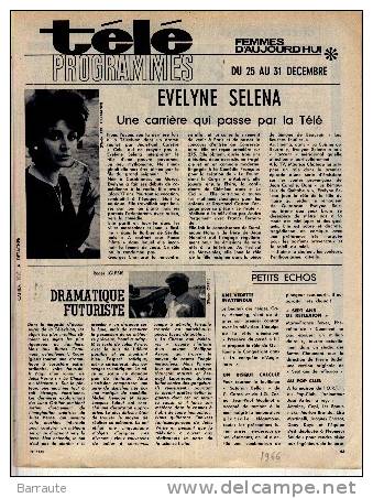 PROGRAMME TV Ancien 25/12/1966 Au 31/12/1966 .Article Sur Evelyne SELENA. - Televisie