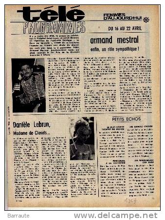 PROGRAMME TV Ancien 16/04/1967 Au 22/04/1967 Article Sur ARmand MESTRAL - Télévision