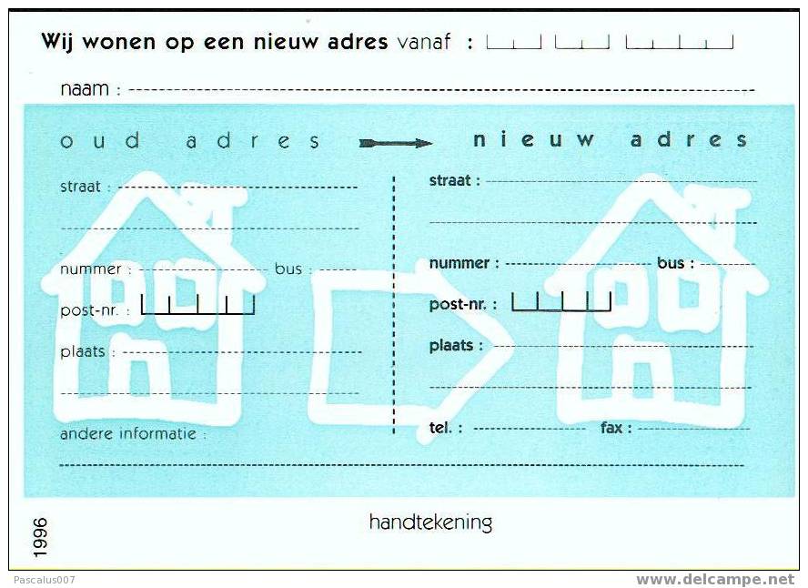 A00010 -1- Carte Postale - Entiers Postaux - Mutapost - Flamand - 30-03-1996 - 2560 Edegem - Changement D´adresse De 199 - Adreswijziging