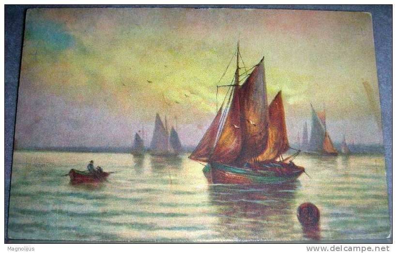 Boat,Ships,Sailing,Fishing,Art,painting,vintage Postcard - Fishing Boats