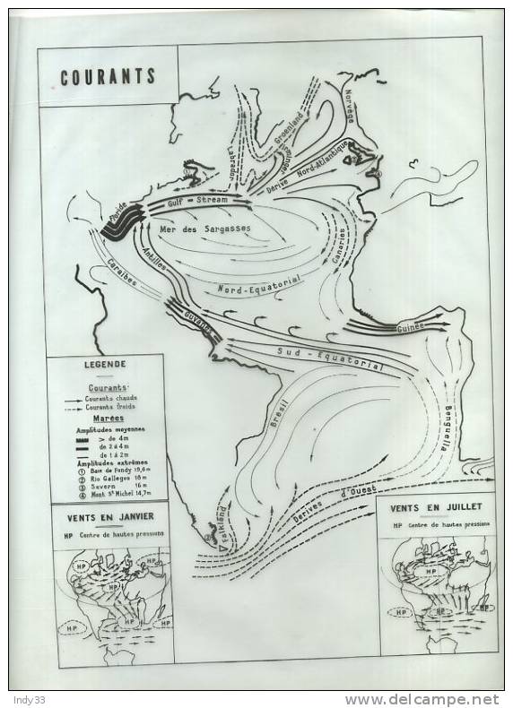 DOCUMENTATION PHOTOGRAPHIQUE 1960 . CARTES DES FONDS MARINS ,DES COURANTS ET DE LA TEMPERATURE DE L´OCEAN ATLANTIQUE - Cartes Marines