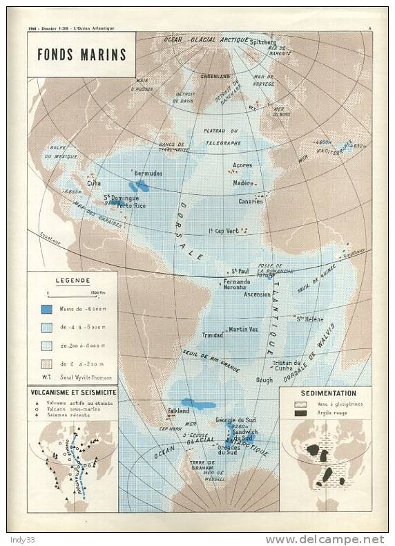 DOCUMENTATION PHOTOGRAPHIQUE 1960 . CARTES DES FONDS MARINS ,DES COURANTS ET DE LA TEMPERATURE DE L´OCEAN ATLANTIQUE - Cartes Marines