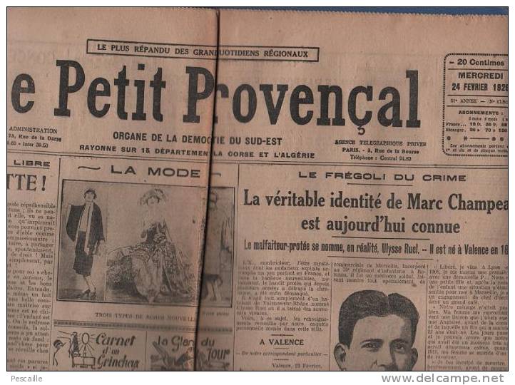 LE PETIT PROVENCAL 24 FEVRIER 1926 -VINS - GINA RELLY - MODE - HERAULT UZES ARDECHE GARD NIMES - PUBLICITES - Testi Generali