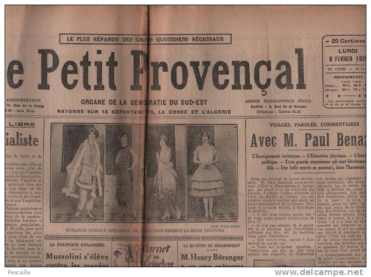 LE PETIT PROVENCAL 8FEVRIER 1926 - HOUILLE BLANCHE - MODE - HERAULT ARLES ARDECHE GARD NIMES - PUBLICITE BENJAMIN RABIER - Testi Generali