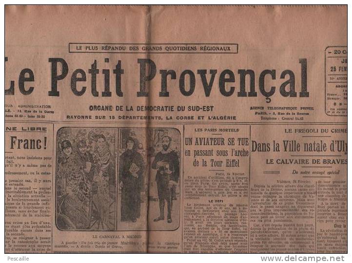 LE PETIT PROVENCAL 25 FEVRIER 1926 AVIATEUR COLLOT TOUR EIFFEL - VALENCE TOGO ALGERIE - HERAULT ARDECHE GARD - PUBLICITE - Testi Generali
