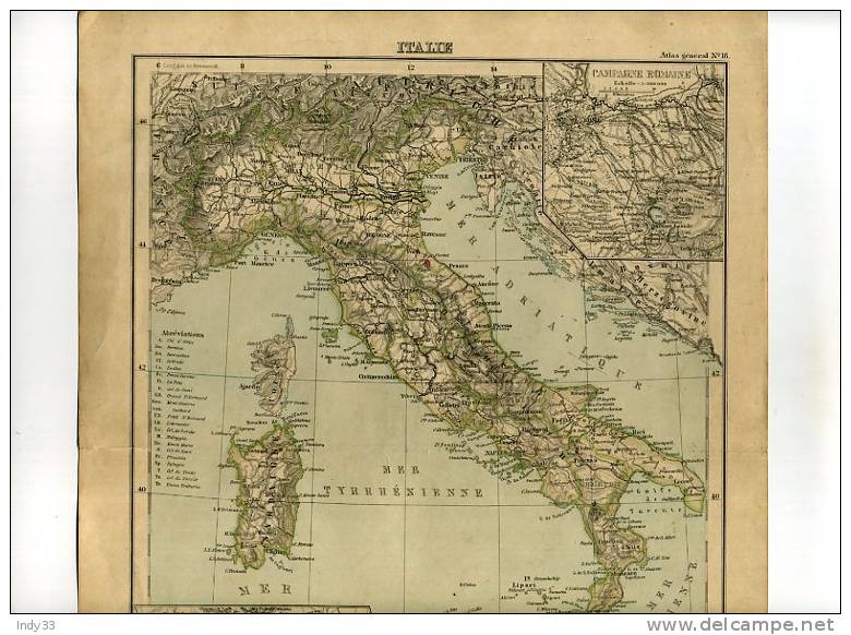 - ITALIE . CARTE GRAVEE EN COULEURS AU XIXe S. - Geographical Maps