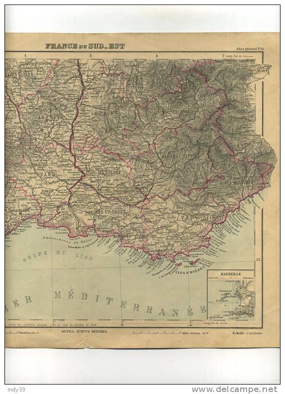 - FRANCE DU SUD-EST . CARTE GRAVEE EN COULEURS AU XIXe S. - Geographical Maps