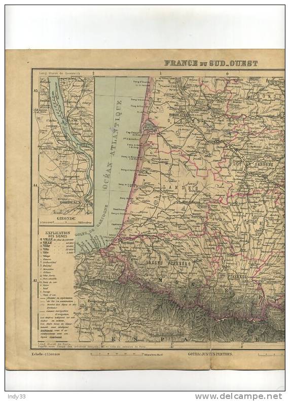 - FRANCE DU SUD-OUEST . CARTE GRAVEE EN COULEURS AU XIXe S. - Geographical Maps