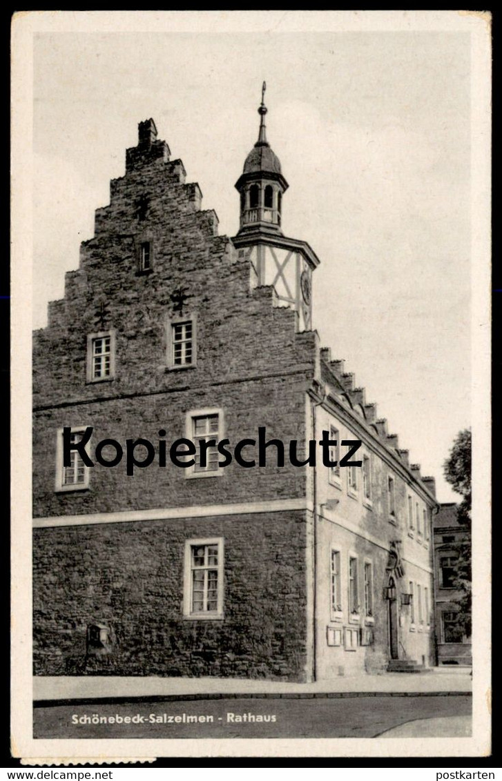 ALTE POSTKARTE SCHÖNEBECK ELBE BAD SALZELMEN RATHAUS Wertaufdruck 5 Auf 6 DDR 435 Briefmarke Stamp 1954 Fünfjahresplan - Schoenebeck (Elbe)