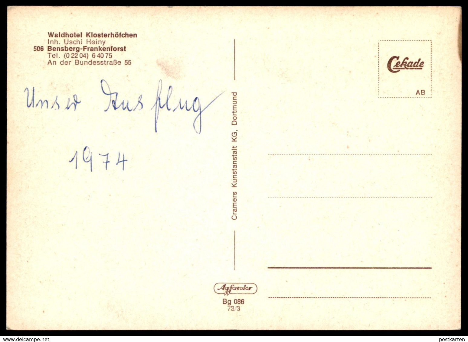 ÄLTERE POSTKARTE BENSBERG FRANKENFORST HOTEL KLOSTERHÖFCHEN WALDHOTEL Kegelbahn Kegeln Bowling Bergisch Gladbach - Bergisch Gladbach