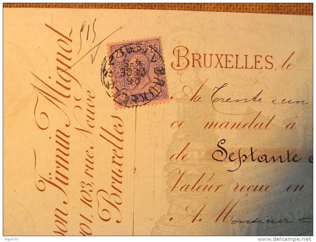 Reçu Avec Timbre Poste "Firmin Mignol, Bruxelles 1891" - 1800 – 1899