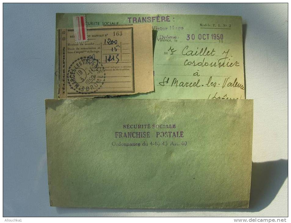 MARCOPHILIE LETTRE EN FRANCHISE CIVILE DE LA SECUTRITE SOCIALE 30 OCT1950 VALENCE P/CORDONNIER SAINT MARCEL LES VALENCE - Burgerlijke Brieven Zonder Portkosten