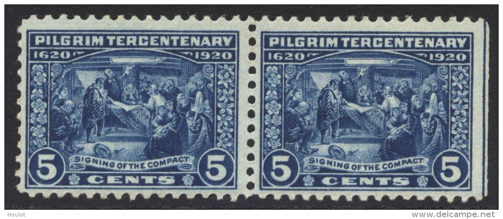 USA Mi.N° 257 ** Als  Paar, Linke Marke Rechts Geschnitten Mit Blauer Trennungslinie (Schnittlinie)  ; 1920 - Unused Stamps