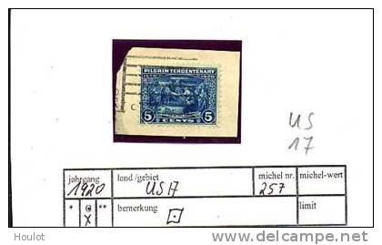 USA Mi.N°257 Auf Briefstück 1920, 21. Dez. 300. Jahrestag Der Landung Der Pilgerväter Auf Der Halbinsel Cape Cod Bei Ply - Used Stamps