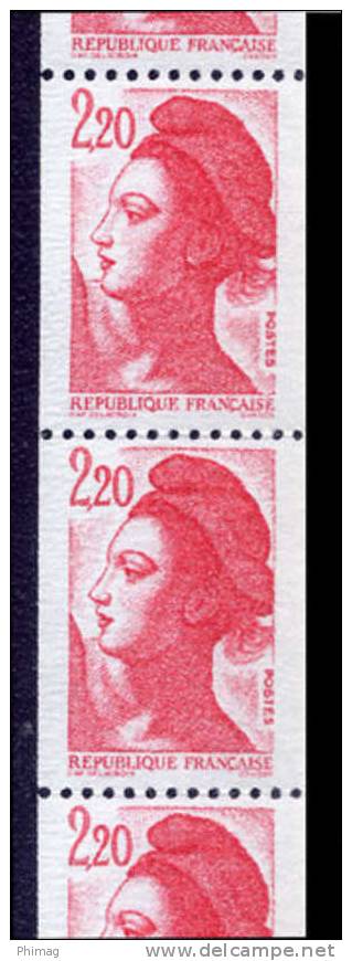 ROULETTE LIBERTE 2,20 F Rouge (n° 87a) - 3 Timbres Avec Chiffre Rouge Au Verso - Rollo De Sellos