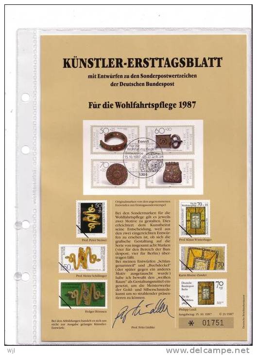 KUNSTLER - ERSTTAGSBLALTT - FDC DOC  - Prof. Fritz Ludtke - 15.10.1987 - YT N° 1171 à 1174 (4 Timbres) - Œuvres D'art De - Autres & Non Classés