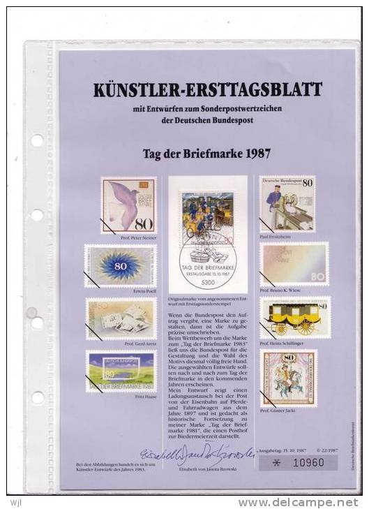 KUNSTLER - ERSTTAGSBLALTT - FDC DOC  - Elisabeth Von Janota-Bzowski - 15.10.1987 - YT N° 1170 - Journée Du Timbre, Moyen - Andere & Zonder Classificatie