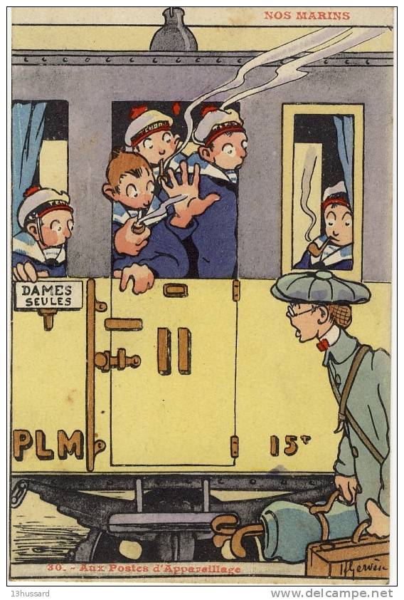 Carte Postale Illustrateur Gervèse - Série Nos Marins - 30. Aux Postes D'Appareillage - Chemin De Fer, Trains, Wagon PLM - Gervese, H.