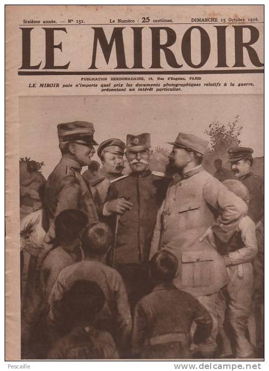 151 LE MIROIR 15 OCTOBRE 1916 - CLERY - COMBLES - 1er CHASSEURS - COURCELETTE - THIEPVAL - ANES ALGERIENS - Testi Generali