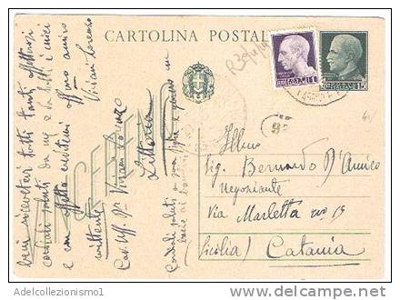 2559)intero Postale Con 15c Imperiale + 1c Imperiale S.F. Da Littoria A Catania Il 19-4-1945 - Marcofilie