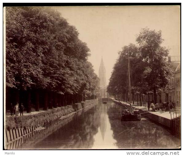 Photo Albuminée Ca 1900     DEN HAAG - LA HAYE -FOTOGRAFICA  Canal, Bateau,chevaux, Chemin De Halage  N°2 - Plaatsen