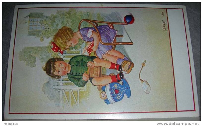 Illustrators,Signatured,J .Kranzle,Children,Puppet, Doll,Ball,Perfume  Bottle,vintage Postcard - Kraenzle