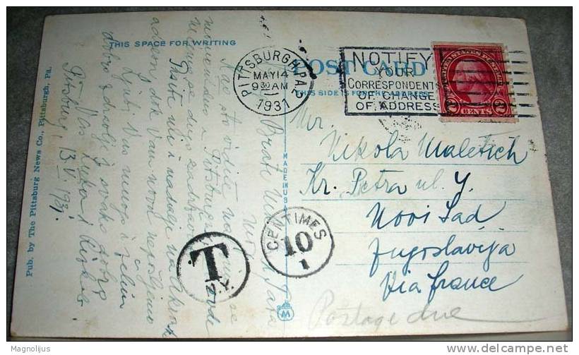 Philately,Postage Due,Porto Seal,stamp,USA,Pittsburgh,Koppers Building,vintage Postcard - Pittsburgh