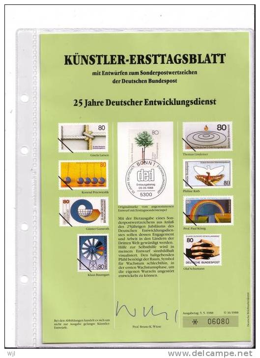 KUNSTLER - ERSTTAGSBLALTT - FDC DOC  - Prof. Bruno K. Wiese - 05.05.1988 - YT N° 1205 - Fonds Allemand D'aide Au Dévelop - Sonstige & Ohne Zuordnung