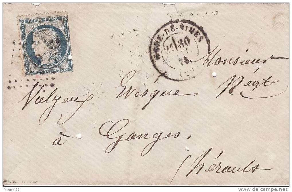 N° 60 Sur Lettre CACHET Ambulant CT. 1 Trou De Ver Dans Le Timbre - 1849-1876: Période Classique