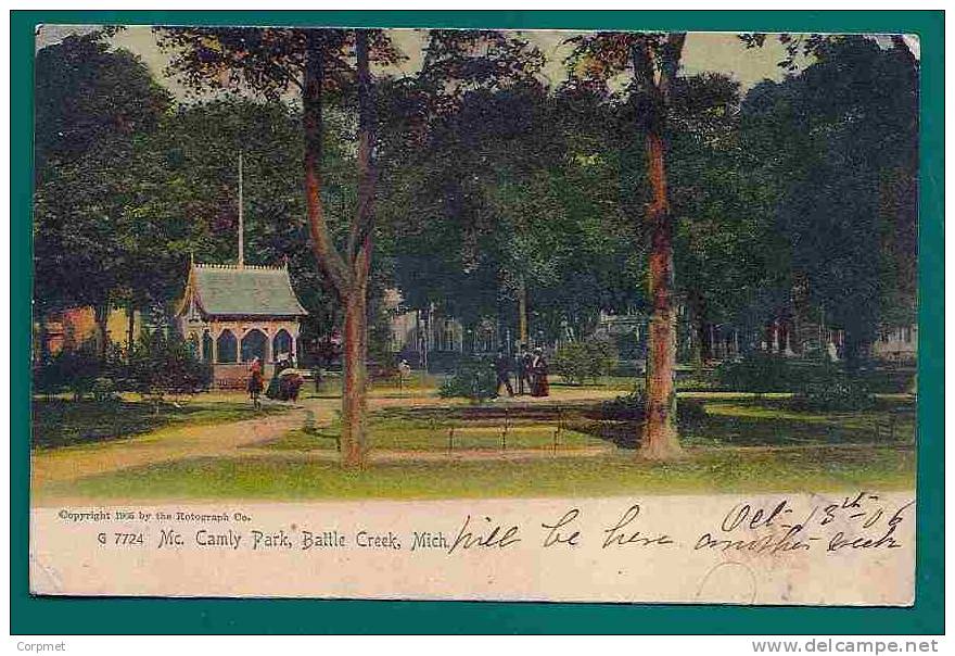 USA - BATTLE CREEK, MICHIGAN 1906 UNDIVIDED POSTCARD Sent With FRANKLIN -Two Imperforate Sides - Several US Flags Cancel - Covers & Documents