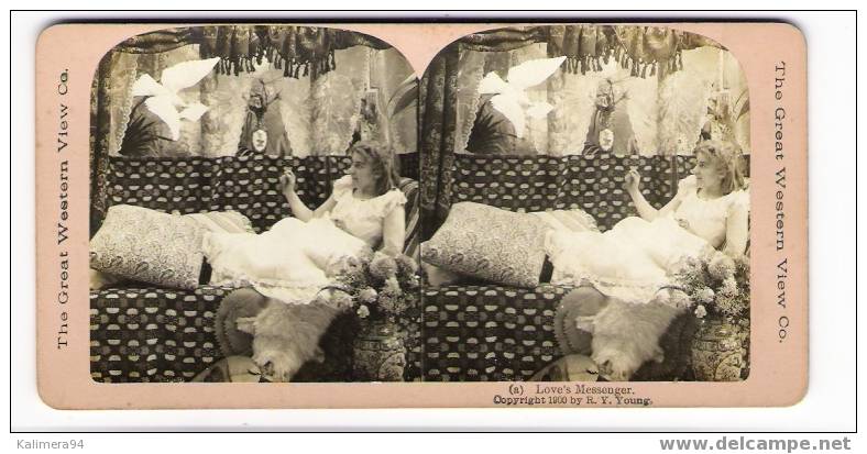 EROTIC 1900 / LOVE' S  MESSENGER  /  LE  MESSAGE  D' AMOUR  /  RARE  PHOTOGRAPHIE  STEREO , Par  R.Y. YOUNG  ( 1900 ) - Stereoscoop